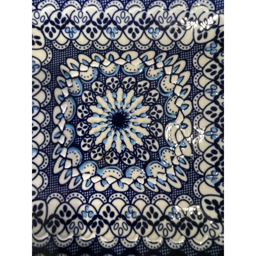 Pottery Barn Baja Appetizer Plate Handpainted Blue on White